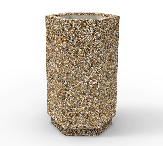 Donice ogrodowe ALINA wykonane w technologii betonu płukanego, to sześciokątna donice zewnętrzna dostępne w bogatej ofercie kolorów kruszyw naturalnych.