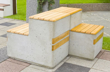 Siedzisko Largo deco oraz inne produkty wykonane w technologii betonu architektonicznego.