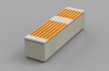 Nowoczesna ławka Relax 2.2 z betonu architektonicznego z wygodnym siedziskiemz z drzewa igastego, od producenta betonowych mebli ulicznych firmy STYL-BET