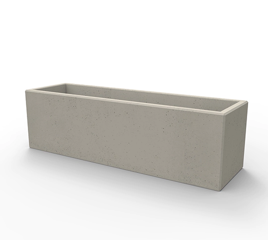 Duże prostokątne donice ogorodowe wykonane w technologii betonu architektonicznego.