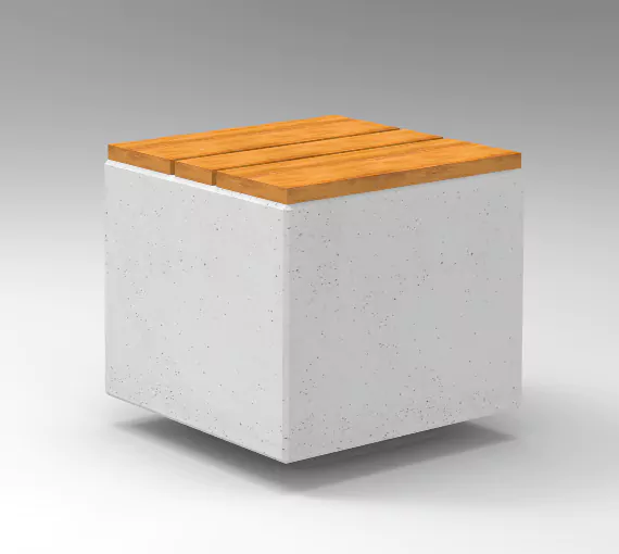 Ławki betonowe CUBE 50 deco z stopką, produkt posiada fazowanie na każdej krawędzi.