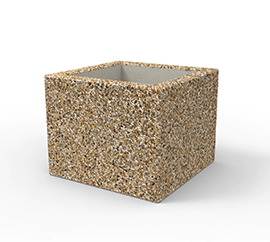 Kwadratowe donice betonowe RAMONA wykonane w technologii betonu płukanego. Dostępna w ofercie firmy STYL-BET w bogatej palecie kolorów kruszyw naturalnych.