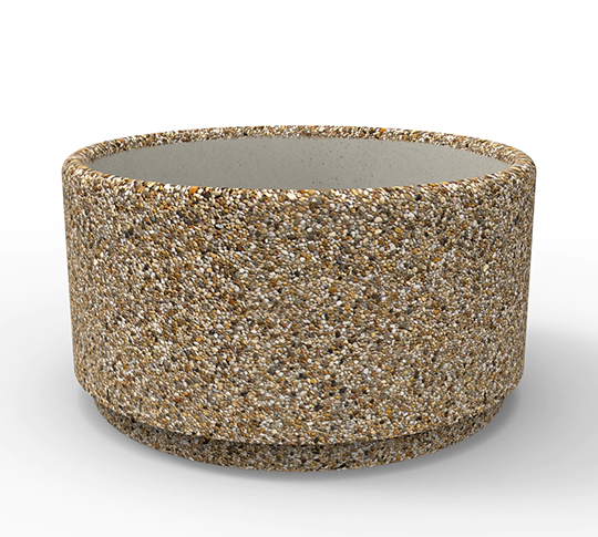 Donice betonowe ogrodowe MIRA dostępne w bogatej ofercie kolorów kruszyw naturalny, wykończenie w technologii betonu płukanego z charakterystyczną warstwą odsłoniętego kruszywa.