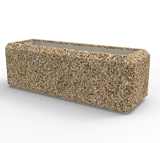 Prostokątna donica wykonana w technologii betonu płukanego, od producenta małej architektury komunalnej - firmy STYL-BET