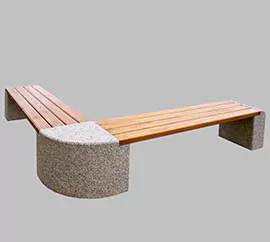Narożna wersja betonowych ławek WIKA, wykonana w technologii betonu płukanego. Ławki betonowe bez oparcia.
